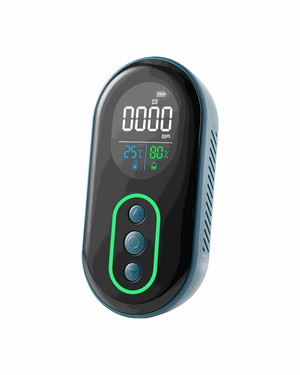 Compact DS-399 Carbon Monoxide Detector with digital display, temperature and humidity monitoring, audio-visual alarm, and rechargeable battery