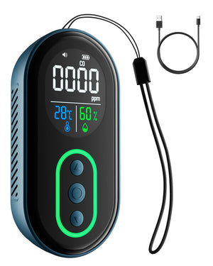 DS-399 Carbon Monoxide Detector, 168HR Standby, Rechargeable 3-in-1 Portable CO Detector with Audible & Visual Alerts for Travel & Camping, CO Meter for Home, Car & Tent - Dark Blue