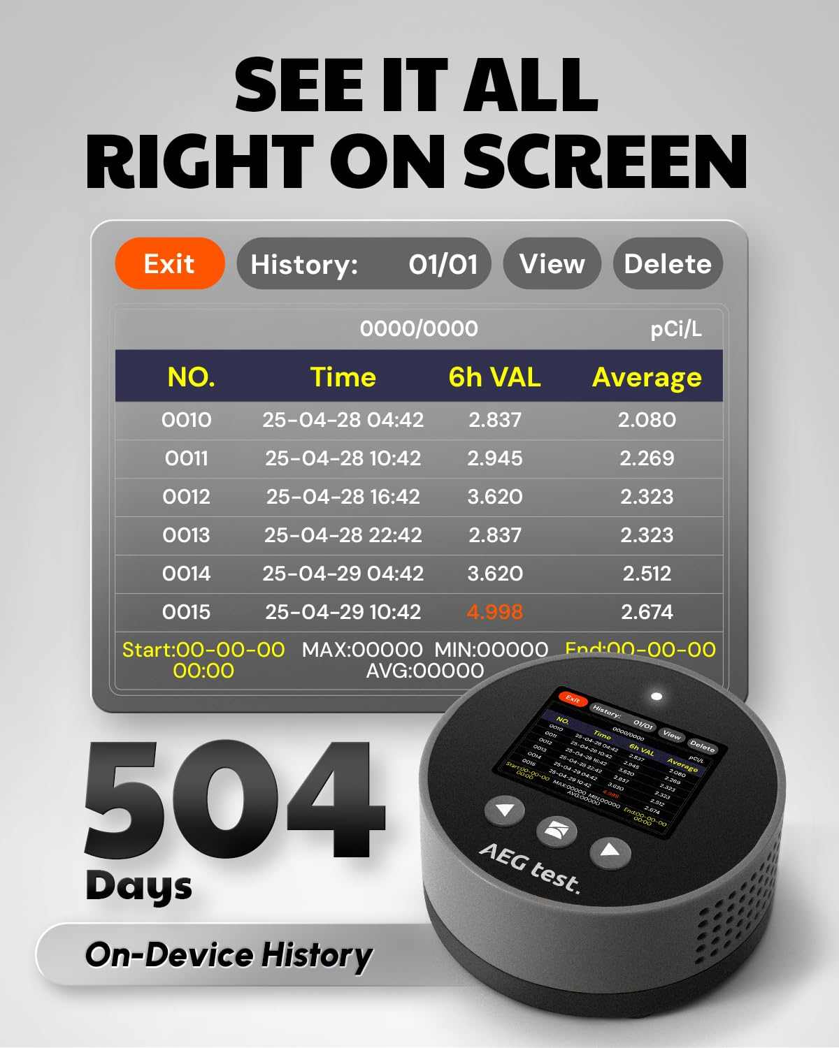 HOUND-1085 Radon Detector, Long-Term Radon Monitoring for Home, Audibl