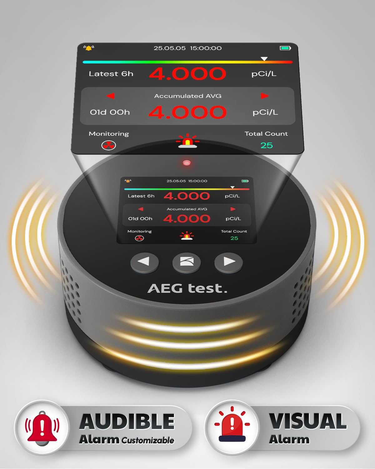HOUND-1085 Radon Detector, Long-Term Radon Monitoring for Home, Audibl