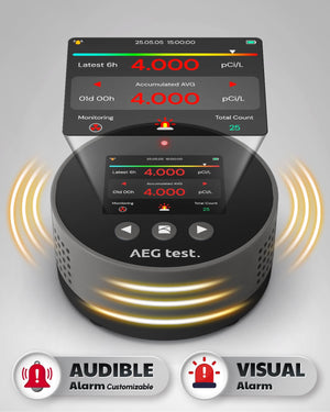 HOUND-1085 Radon Detector, Long-Term Radon Monitoring for Home, Audible & Visual Alarms, Portable & Rechargeable, TFT Color LCD Screen, pCi/L or Bq/m³