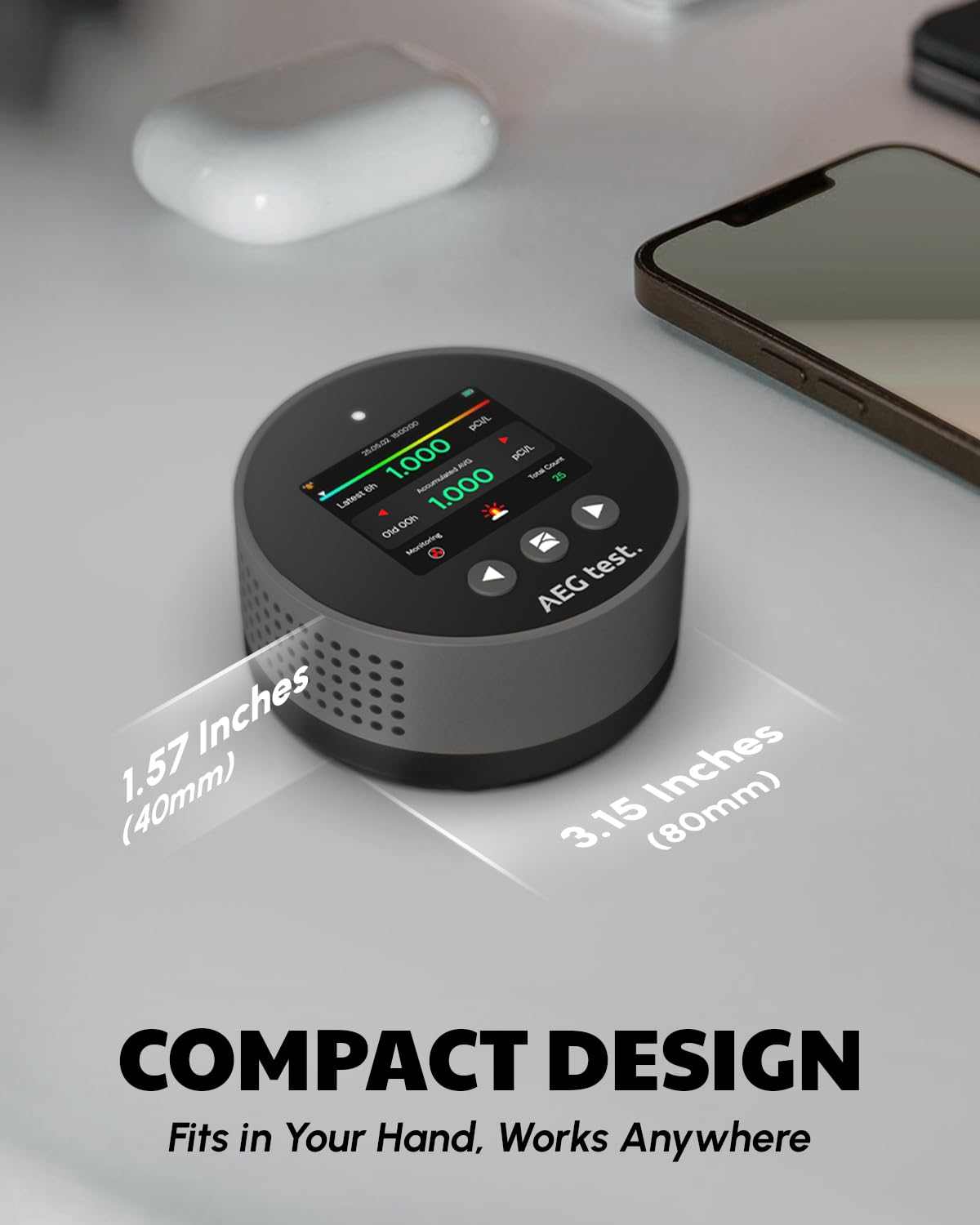 HOUND-1085 Radon Detector, Long-Term Radon Monitoring for Home, Audibl