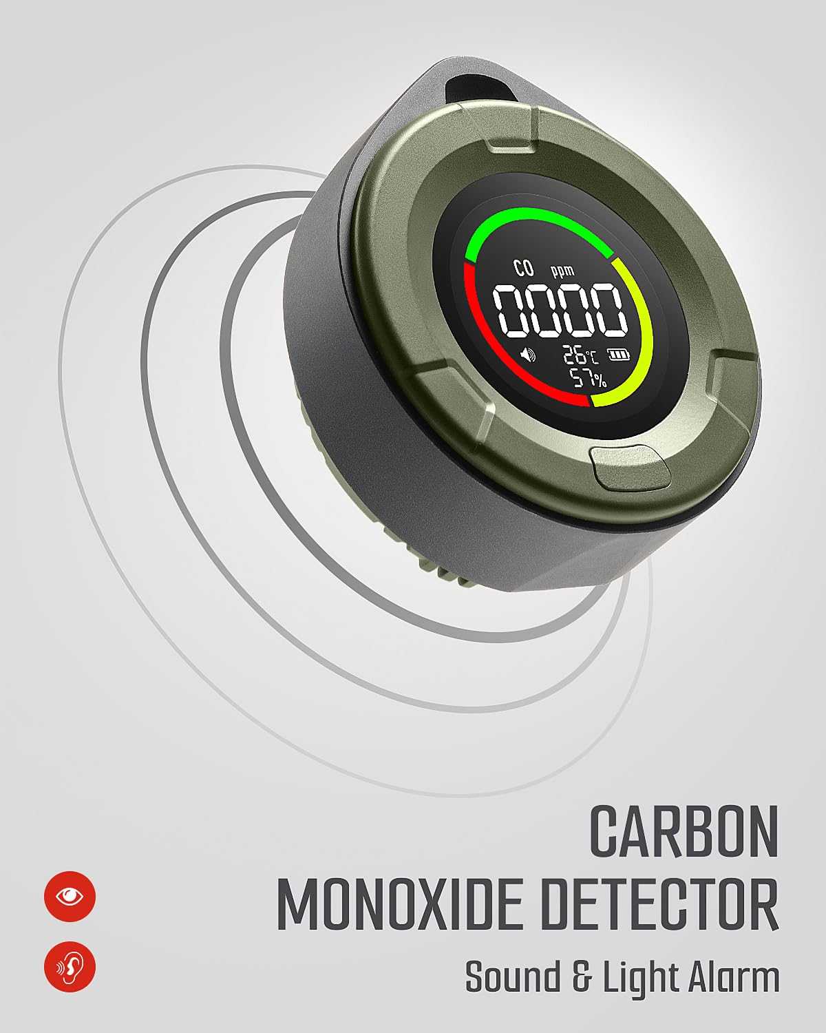 DS-100 Portable Carbon Monoxide Detector for Travel, 140H Standby, CO 