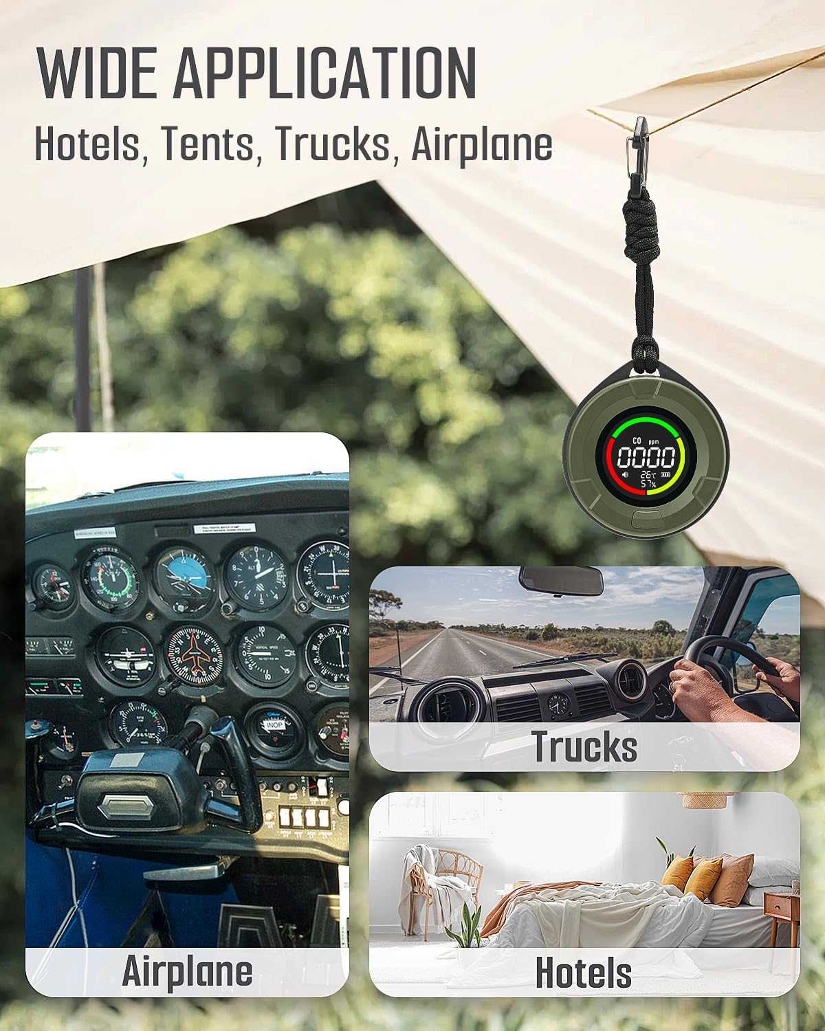 DS-100 Portable Carbon Monoxide Detector for Travel, 140H Standby, CO 